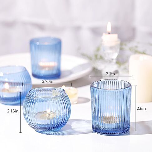 30pcs Assorted Ribbed Blue Votive Candle Holders, Blue Candle Holders for Wedding Table Centerpiece, Tea Light Candle Holder for Bridal Shower, Propose Party, Brithday and Holiday Decorations in Kuwait