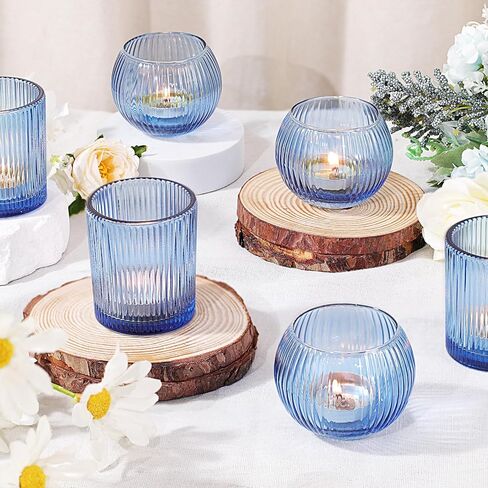 30pcs Assorted Ribbed Blue Votive Candle Holders, Blue Candle Holders for Wedding Table Centerpiece, Tea Light Candle Holder for Bridal Shower, Propose Party, Brithday and Holiday Decorations in Kuwait
