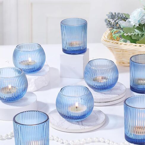 30pcs Assorted Ribbed Blue Votive Candle Holders, Blue Candle Holders for Wedding Table Centerpiece, Tea Light Candle Holder for Bridal Shower, Propose Party, Brithday and Holiday Decorations in Kuwait