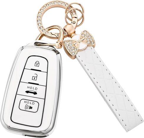 لغطاء Toyota Key Fob-حالة TPU الناعمة متوافقة مع 2018-2024 RAV4 Camry Avalon Corolla Highlander C-HR Prius Corolla GT86 مع Bling Keychain (Pink) in Kuwait