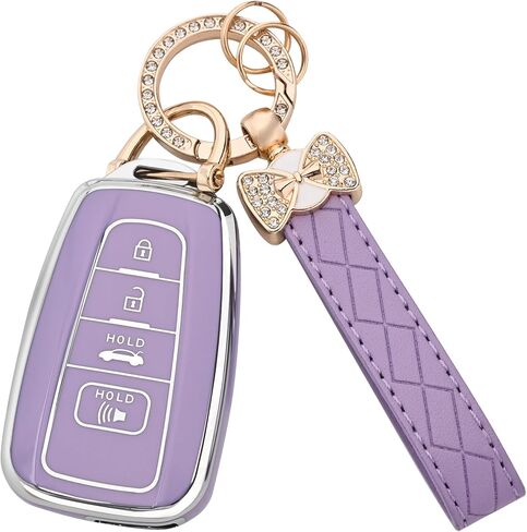 لغطاء Toyota Key Fob-حالة TPU الناعمة متوافقة مع 2018-2024 RAV4 Camry Avalon Corolla Highlander C-HR Prius Corolla GT86 مع Bling Keychain (Pink) in Kuwait