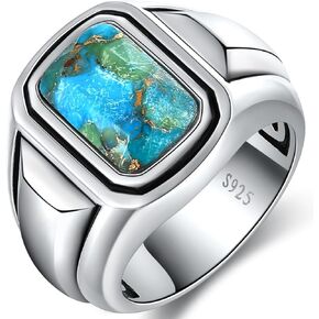 رنين الخاتم الفيروز/الأسود onyx/moss agate inlay 925 Sterling Silver Emerald Cut Ring Ring Mens Gemstone Gifts for Bovy Grandpa Size 8-11