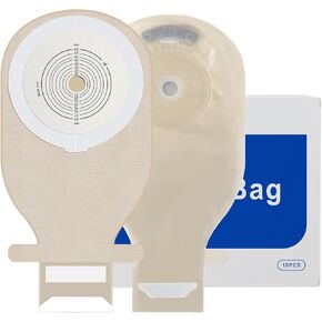 Colostomy Bags One-Piece Ostomy Supplies, 15-65mm Cut to Fit Drainable Pouches with Velcro Closure for Ileostomy Stoma Care (10Pack)