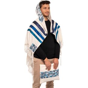 Luxurious Tallit Prayer Shawl Set - 41x72 Inch, Cotton/Polyester Blend with Silk Embroidery, Includes Matching Kippah and Tallit Bag