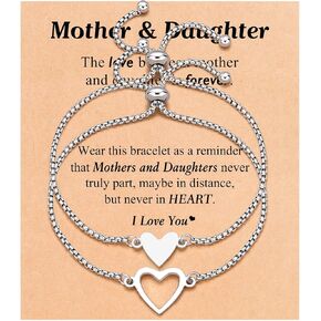 Mother Daughter Heart Bracelets, Mommy and Me Adjustable Jewelry Birthday Valentines Day Christmas Gifts for Mom and Daughter