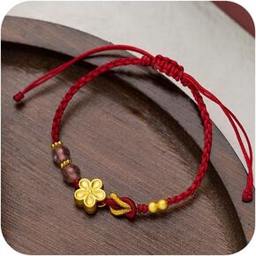 Sdouefos 14K Gold Plated Red Rope Bracelet Fashion Women Men Handmade Peach Blossom Knot Strawberry Crystal Feng Shui Lucky Red Rope Bracelet DIY Jewelry Accessories Couple Bracelets Gifts