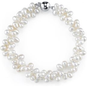 The Pearl Source 4-5mm Rice Shaped White Freshwater Pearl Bracelet for Women - Cultured Pearl Bracelet in 925 Sterling Silver with Genuine Cultured Pearls Pearl Gifts for Anniversary