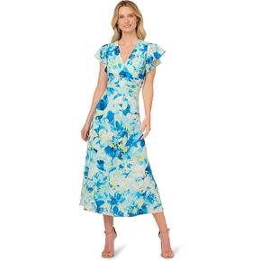 Adrianna Papell Women's Printed Flutter Ankle Dress