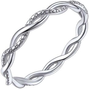 Silvora 925 Sterling Silver Twisted Ring Full Cubic Zirconia Simple Twisted Band Ring for Women Size 4-12