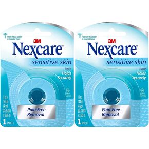 Nexcare Sensitive Skin Low Tape ، 1 في × 4 YD ، إزالة خالية من الألم ، hypoallergenic ، 2 لفات