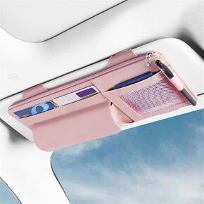 Car Visor Organizer, Multi-Pocket Sunvisor Storage with Sunglass Holder, Document Holder and Visor Card Clip, Fit for AUTO SUV & Truck, Leather Car Accessories Interior (Black)