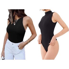 REORIA Womens Sexy Sleeveless High Neck Basic Tank Tops Bodysuits 2 pieces