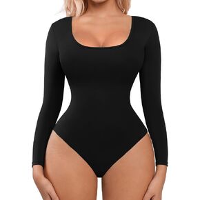 FeelinGirl Long Sleeve Shapewear Bodysuits for Women Scoop Neck Body suits Tummy Control Shapewear Going Out Tank Tops