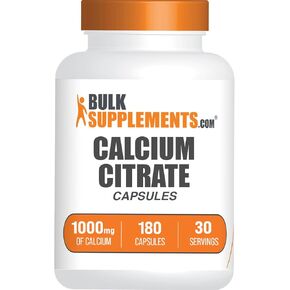 BulkSupplements.com Calcium Citrate Capsules - Calcium Citrate Supplement, with Calcium 1000mg per Serving - Soy Free, 6 Capsules per Serving, 180 Capsules (Pack of 1)