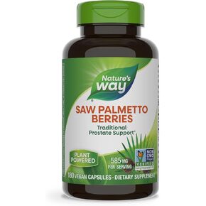 Nature's Way Saw Palmetto Berries, Traditional Prostate Support*, 585 mg per Serving, Non-GMO Project Verified, Vegan, 180 Capsules (Packaging May Vary)