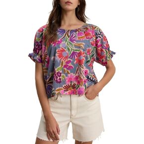 VELVET BY GRAHAM & SPENCER Women's Delilah Printed Voile Blouse, Tahiti
