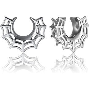 LADEMAYH 2Pcs 00 Gauges for Women, Silver 00g Plugs Gauges for Ears, Spider Web 00g Tunnels Earrings Surgical Steel Saddle Gauges Size 00 Gauge Earrings