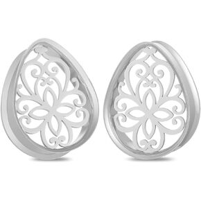 LADEMAYH 2Pcs Teardrop Shaped Ear Plugs Tunnels Gauges for Ears, Elegant Floral Design Ear Gauges Earrings for Women, Hypoallergenic Surgical Stainless Steel Body Piercing Tunnels Jewelry