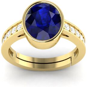 3.25 Carat 6X8 MM Oval Blue Sapphire Birthstone 22 k Gold Plated Jewellery Ring (Gemstone Tested By Lab Certificate)