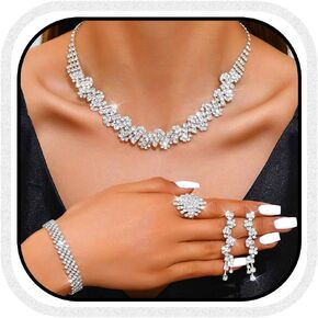 UniCra Rhinestone الزفاف الزفاف المجوهرات مجموعة الفضة القلادة أقراط خاتم مجموعات الحفلات الموسيقية الرسمية مجموعات المجوهرات للنساء والعرائس