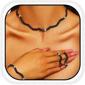 Aukmla Rhinestones Bridal Wedding Jewelry Set Choker Necklaces Earrings Bracelet Sets Prom Jewelry for Women and Brides