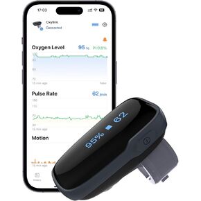 Vibeat Oxylink قابلة للارتداء قابلة للارتداء - مقياس الأكسجين بلوتوث مع إشعار صوتي ، شاشة أكسجين في الدم القابل لإعادة الشحن للتتبع المستمر مع تطبيق مجاني