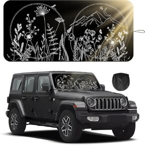 Car Windshield Sun Shade, Large Size Pretty Print Design Foldable Auto Window Shades with Black Pouch for Blocks Uv Rays Sun Visor Protector, Cars Interior Accessories to Keep Your Vehicle Cool