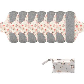 Cloth Panty Liners,Washable Sanitary pad with Wings,Reusable Washable Menstrual Pads,7pcs/Set,Pack of 6+1 Storage Bag,Suitable for Menstrual Period,Incontinence