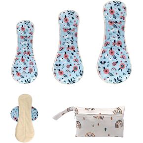 Washable Sanitary Pad with Wings,Reusable Washable Cloth Menstrual Pads,Reusable Sanitary Pads for Women,4pcs/Set,Pack of 3+1 Storage Bag,Suitable for Menstrual Period,Incontinence Patients