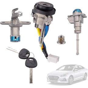 Full Door Lock Ignition Switch Cylinder with Key Compatible with Sonata Hybrid 2016-2019 Hyundai Sonata 2015-2019 Replace OE 81970-C1A00 Ignition Switch Cylinder Kit