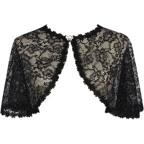 Women's Lace Wedding Shawl Cloak Bride's Formal Dress With Floral Button Neck