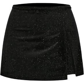 Floerns Women's Glitter Skorts Elastic Waist Shiny Slit Hem Velvet Skirt Shorts