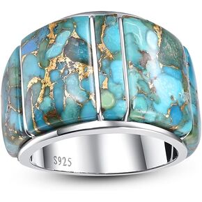 Wide Turquoise Ring for Women - 925 Sterling Silver Turquoise Statement Rings Gemstones Wide Band Ring Size 6-10