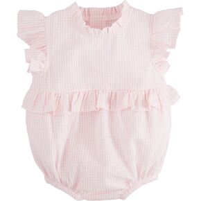 Mud Pie Baby Girls Children's Pink Check Ruffle Bubble