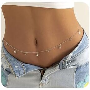 Sexy Stars Belly Chain Crystal Waist Chain Shiny Star Tassel Pendant Body Chain Waist Bikini Simple Waist Belly Chain Jewelry for Women