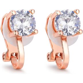 SELOVO Prong Setting 6mm CZ Cubic Zirconia Clip on Stud Earrings Rose Gold Tone