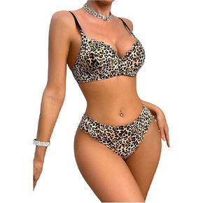 Soly Hux Line's Leopard Print Push Up Bra و Banty Spaghetti Strap Setdents Lingeri