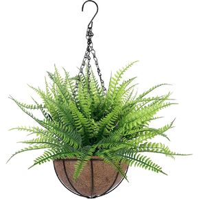 TURNMEON Fake Hanging Plants Flowers Baskets for Outdoor Decoration, 5 Bundles Artificial Faux Boston Ferns in Hang Planter Realistic UV Resistant for Porch Home Patio Gardens Balcony Yard Outside
