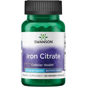 Swanson Iron Citrate 25 Milligrams 60 Veg Capsules