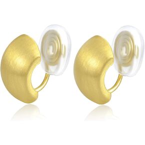 Fxiqini Clip On Earrings Thick Hoop Matte Clip On Earrings Chunky Non Pierced Earring for Women Jewelry Gift Gold Sliver Tone