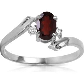 Galaxy Gold GG 0.46 Carat 14k Solid White Gold Ring with Natural Diamonds and Oval-shaped Garnet