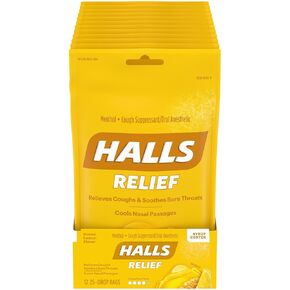 HALLS Relief Honey Lemon Cough Drops, Economy Pack, 6 Packs of 80 Drops (480 Total Drops)