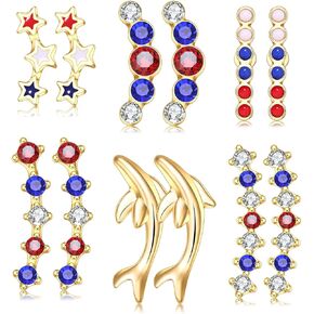 Independence Day Cuffs Earrings for Women Ear Jewelry Rhinestone Wrap Earrings for 4th of July Party Earrings