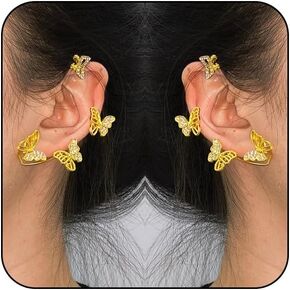 Butterfly Ear Cuff for Women Cubic Zirconia Butterfly Ear Wrap No Piercing Clip On Earrings