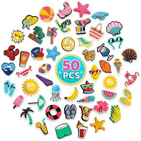50 Pcs Beach Charms for Shoes - Cute Shoe Charms with Beach Vibes for Wristband, Bag, Shoes, Bulk Pack for Gifting & Sharing - Shoe Charm Set Made of Struddy Rubber with Easy to Attach Plug-In Design