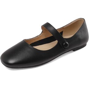 Women's Leather Mary Jane Flats - Soft Comfortable Material, Easy Buckle Slip On, Classic Go-to Casual Shoes
