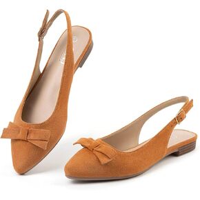 MUSSHOE Slingback Flats for Women Pointed Toe Comfort Womens Flats with Bow