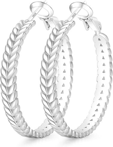 PABBEU Sterling Silver Hoop Earrings, 925 Sterling Silver Hoops Earrings for Women, Lightweight Silvers Hoops Earrings, Hypoallergenic Large Silvers Hoop Earrings for Women Gift 30/40/50MM in Kuwait