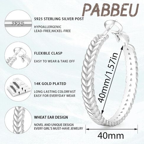 PABBEU Sterling Silver Hoop Earrings, 925 Sterling Silver Hoops Earrings for Women, Lightweight Silvers Hoops Earrings, Hypoallergenic Large Silvers Hoop Earrings for Women Gift 30/40/50MM in Kuwait