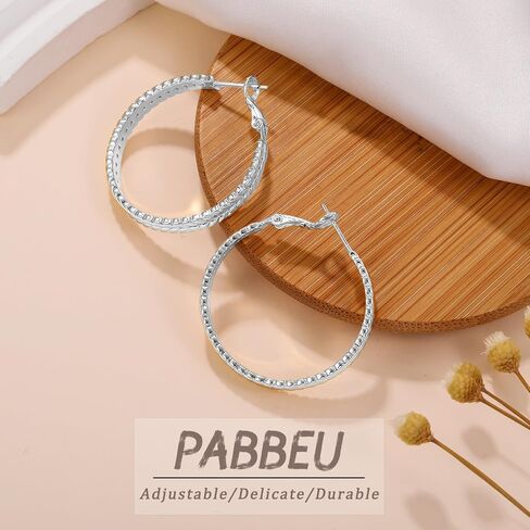 PABBEU Sterling Silver Hoop Earrings, 925 Sterling Silver Hoops Earrings for Women, Lightweight Silvers Hoops Earrings, Hypoallergenic Large Silvers Hoop Earrings for Women Gift 30/40/50MM in Kuwait